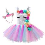 Girls Unicorn Princess Rainbow-Colored Tutu Dress for Girls Birthday Party, Halloween,Carnival,Christmas Unicorn Costume, Super Stretchy Adorable Pastal Unicorn Dress 6-7Years(120cm-130cm)