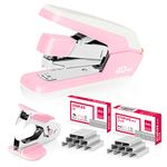 Deli Effortless Standard Desktop Stapler, One Finger Touch Stapling, Suitable for Office Desk Accessories and Home Office Supplies, Pink