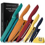 Home Hero Ultra-Sharp Stainless Steel Kitchen Knife Set - Chef Knife with Knife Sharpener - Steak Knives - Couteau Cuisine (6 pcs Set - Multi-Colour with Sheath)