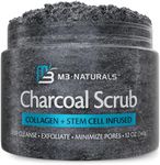 Charcoal Scrub Face Foot & Body Exfoliator Infused with Collagen and Stem Cell Natural Exfoliating Salt Body Scrub for Toning Skin Cellulite Skin Care Body by M3 Naturals