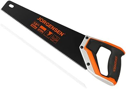 JORGENSEN 15” Hand Saw, Black Coated Coarse Handsaw 8TPI for Wood Cutting, Ergonomic Non-Slip Aluminum Handle for Sawing, Trimming, Gardening, Pruning, PVC