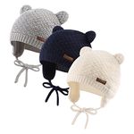 XIAOHAWANG Baby Earflap Beanie Hat Soft Baby Boy Knit Beanies Cute Bear Infant Toddler Girl Hats Autumn Winter (3pcs-b, S)