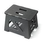 BLACKSPACE 9" Folding Step Stool for Kids or Adults, 300 lbs Capacity Non-Slip Compact Plastic Foldable Step Stool with Handle, Portable Lightweight Folding Stool for Home or Kitchen(Black)