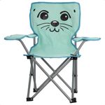 idooka Kids Folding Deck Chair with Carry Bag for Camping, Beach, Garden, Fishing - Cute Animals Design - Strong Portable Plastic Chairs for Children up to 50kg (Sealion)