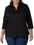 Riders by Lee Indigo Women's Plus-Size Bella Easy Care 3/4 Sleeve Woven Shirt, Black Soot, 1X