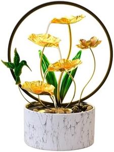 Romway Valentine Indoor Tabletop Water Fountain with LED Light, Christmas Decor Gift Gold Lotus Flower Floor-Standing Fountain with Hummingbird for Home Office Desktop Decoration
