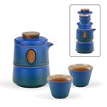 fanquare Portable Travel Tea Set with Case Blue Porcelain Chinese Kung Fu Teapot with Infuser Mini 1 Teapot 3 Cups for Outdoors