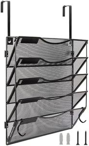 BOHDK Wall File Organizer 5 Pockets, Mail Organizer, Hanging Folder Holder, Foldable | Hanging or Wall Mounted | Label Panel | 2 Hooks | Office Home School Organizer, Black