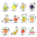 Fruit Cookie Cutters Set of 12, Steel Metal Biscuit Cutter Molds, Apple Banana Orange Peach Pear Pineapple Strawberry Tangerine Lemon Grape Cherry Shaped Cookie Cutter Molds for DIY Baking Supplies