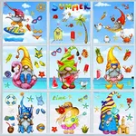 Summer Window Clings Gnome Stickers - Beach Watermelon Lemon Tropical 9 Sheets Window Decals Anti-Collision for Kids,for Glass Car Summer Party Decoration (82pcs)