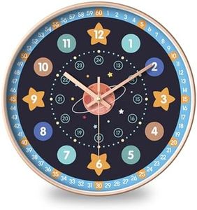 Kids Wall Clock, Children's Silent Analog Non-Ticking Educational Wall Clock, 12 Inch Round Battery Operated Learning Clock, Non-Ticking Silent Clock for Boys and Girls Classroom Home Decor