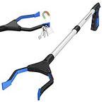 Housolution Reacher Grabber Tool, 32" Foldable Pickup Tool, Lightweight Aluminum Reaching Aid with Rotating Rubber Gripper, Long Arm Extender for Elderly, Litter Trash Picker, Garden Nabber, Blue