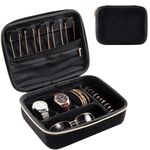 ProCase Mens Travel Jewelry Case, 3 Slots Watch Travel Case, Watch Accessories Carrying Case, Glasses Necklaces Rings Bracelets Zippered Organizer Bag for Men -Black