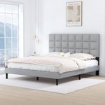 Twolike Queen Bed Frames with Upholstered Platform and Strong Wooden Slats Bed Frames, Easily Assemble and Not Box Spring Needed, Queen Light Grey