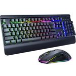 Dacoity Wireless Gaming Keyboard and Mouse Combo, Metal Panel, 7 Color Backlits, Rechargeable 3200 mAh Battery, Wrist Rest, Sleep Mode, Light Up Keyboard + 7D 3200DPI Gaming Mice for PC Gamer