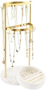 ProCase Gold Jewelry Organizer Jewelry Holder Jewelry Stand with Velvet Ring Tray and Marble Base, Necklace Holder Organizer Earring Display Storage Rack for Studs Rings -Gold