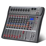 8 Channel Audio Mixer,Kmise Professional Sound Mixer with BT, Mixing Console with Digital Sound Board,DJ Mixer with 48V Phantom Power,Mixer with USB MP3 Input for Live Streaming Podcasting DJ Show