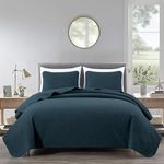 Chezmoi Collection Avon 3-Piece Dark Blue Quilt Set King Size - Soft Washed 100% Cotton Diamond Stitch Quilted Lightweight Bedspread for All Season