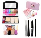 MYTYA Fashion Makeup Kit for Girls + Premium Hello Kitty Makeup Brushes 7 Piece + Kelli Makeup Sponges 6 Piece + Eye Liner & Kajal & Mascara & Eye Brow Pencil (4in1) (6155 Combo)