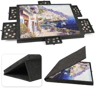 Ruication Tilting Jigsaw Puzzle Board 2-in-1 Designed Stand & Cover Lightweight Felt Jigsaw Board with 6 Drawers Portable 1500 Pieces Jigsaw Puzzle Table for Games Adults Kids Gift