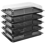 Deli Supplies Pack of 5 Large Rectangle Food, Cake, Sandwich Platter Tray Set, Black Tray Base with Clear Lid Durable Buffet Catering Food Sandwich Trays (L450mm x W310mm x 75mm with Lids)