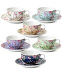 BTaT- Floral Tea Cups and Saucers, 7 oz, Tea Cups Set of 6, Porcelain Tea Cups, Cup & Saucer Sets, Tea Cup Set of 6, Tea Cup Sets for Adults, Tea Cups and Saucers Set of 6, Tea Cups and Sets