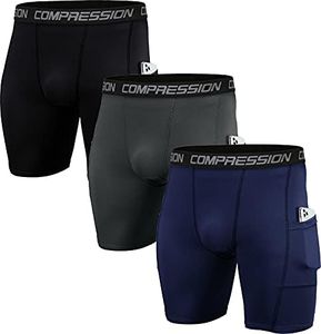 Holure Pantalones cortos de compresión de rendimiento para hombre, ropa interior atlética para correr (3 o 5 unidades), Paquete de 3: negro/gris/azul marino, XX-Large