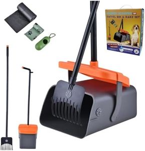JINGUWU Large Pooper Scooper Swivel Bin & Rake Kit, 41" Long Handle Adjustable Dog Pooper Scooper with 35 Waste Bags for Clean Pet Waste Use on Grass, Dirt or Gravel Dog Poop Picker
