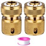 2PCS Brass Hose Connector Hose End Quick Connect Fitting 1/2" Hose Pipe Quick Connector-Tap Adaptors Connectors for Watering,Gardening, Car Washing (Quick Connector)