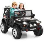 HONEY JOY 2 Seat Ride On Truck, 12V Battery Powered Electric Cars for Kids, Spring Suspension, LED Lights, Remote Control, Horn, Music/ MP3, Toddler 4 Wheeler Toys Car