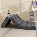 MAXYOYO Folding Mattress, Comfy Corduroy Foldable Mattress with 15cm Thicken Foam, Tri-Fold Floor Futon Sofa Bed for Guest,Dark gray,Small Single