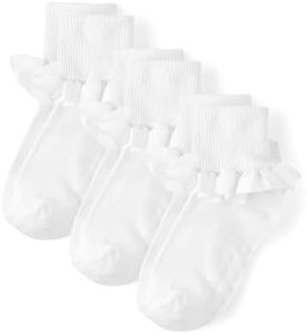 Gymboree,Baby Girls,and Toddler Crew Socks,White Ruffle 3-Pack,6-8