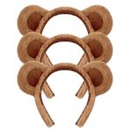 HIXNUG 3Pcs Bear Ears Headband Brown Plush Animal Hair Hoops Cute Alice Headband Animal Party Costume Accessories for Adult Kids