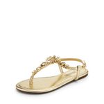 DREAM PAIRS Flat Sandals for Women Dressy Rhinestone T-Strap Thong Flat Sandals for Summers Dress Beach SDFS2405W,Size 5.5,Gold,SDFS2405W