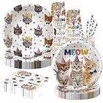 Cat Birthday Party Supplies, Cat Party Tableware Including Cat Party Plates Cups Napkins Straws for Cat Kids Birthday Baby Shower Party Decoration