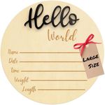 Baby Announcement Sign, Hello World Newborn Sign for Hospital, Large 6” Wooden Baby Name Sign, Newborn Photography Props for Boys and Girls, Welcome Baby Sign (Black)