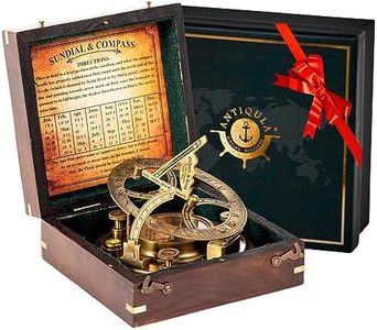 Antiqula 5 inch Large Sundial Compass with Wooden Rosewood Box, Perfectly Calibrated Steampunk Antique Brass Sundial Clock with Chart for Guidance, Ideal Nautical & Vintage Gift for Men