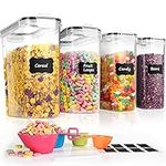 4 Pk Cereal Containers Storage Set 135.2oz/4L Each, Airtight Food Storage Containers, Large Cereal Dispenser, Kitchen Pantry Organization Containers, with Labels and Measuring Spoons