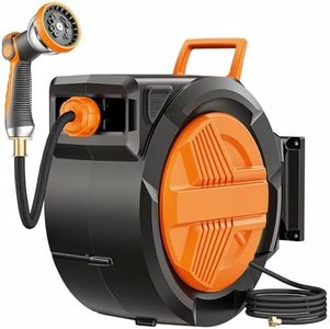 Retractable Garden Hose Reel 1/2” x 150ft, Auto Rewind Hose Reels for Outside, Heavy-Duty Wall-Mounted Outdoor Hose, 10-Mode Nozzle, Adjustable Length, 180° Rotation for Watering, Car Washing