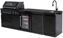 104-Inch Island Gas Grill,4-Burner Stainless Steel Gas Outdoor Kitchen Bar Barbecue Island Grill + Wine Cooler Compact Refrigerator + Marble Countertops + Stainless steel Sink (104-Inch 4-Burner)