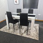 KOSY KOALA white and black wood dining Table with 4 black Faux Leather chairs high gloss dining table set (Table with 4 black chairs)