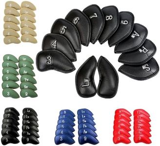 FINGER TEN Lot de 12 Housses de tête de Club de Golf en Fer synthétique - pour Homme et Femme - Couleur : Noir, Bleu, Rouge, Ajustement Universel - pour Nike Callaway Titleist Ping, Bleu - 12 pièces.