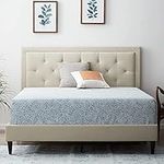 LUCID Upholstered Bed with Diamond Tufted Headboard-Sturdy Wood Build-No Box Spring Required Platform, King, Pearl