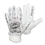 Battle Sports Speed Freak Wide Receiver Football Gloves - Ultra Grip Gloves - White, Adult X-Large