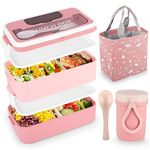 VEIOK Lunch Box, 1600ml Bento Box with Bag and Cutlery, Lunch Box with Compartments, Leak-Proof Bento Lunch Box, Lunch Box for Adults, Kids, Sandwich Box for School Office (Pink)