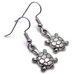 Turtle Charm Earrings, Tibetan Silver Tortoise Charms on Nickel Free Hooks : 34mm