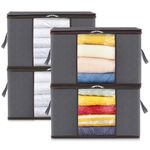 Lifewit 4 Pack Large Clothes Storage Bags Boxes with Lids, 75L Wardrobe Storage Organiser Packing Boxes for Moving House with Reinforced Handle Thick Fabric for Clothing Towel Blanket Bedding, Grey