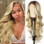 SAPPHIREWIGS Long Blonde Wavy Wig for Women Curly Wavy 13×4 Lace Front Wig Highlight Blonde Wig Natural Looking Synthetic Heat Resistant Fiber Wig for Daily Party Use 26inch