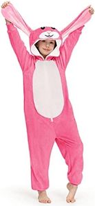 BesserBay Unisex Kids Easter Fuzzy Animal Costume Hooded Onesie Cute One Piece Jumpsuit 4-12 Years, Pink | Rabbit, 4T