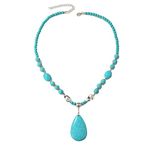 HMOOY Turquoise Necklace, Boho Long Turquoise Beaded Necklace Vintage Ethnic Bohemian Turquoise Pendant Necklace Statement Western Turquoise Jewellery for Women (Style 2)